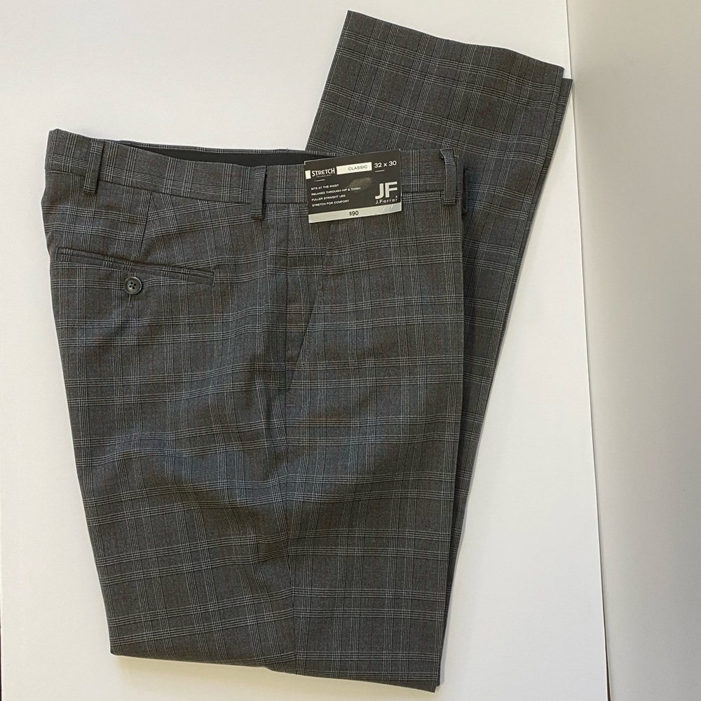 J.Ferrar Checked Classic Fit Stretch Suit Pants